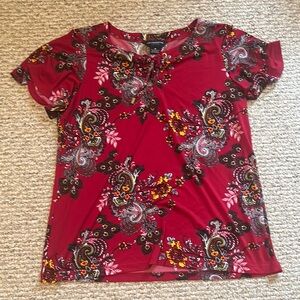Liz Claiborne Red Graphic Short Sleeve Blouse